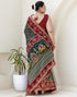 Vasthrlay Georgette Bandhani Green Saree With Maroon Unstitched Blouse Piece
