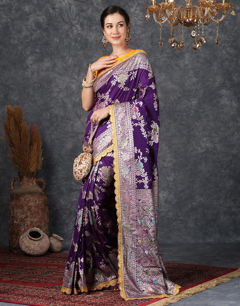 Vasthrlay Banarasi Jacquard Unstitched Pink Saree