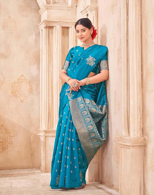 Vasthrlay Kanjivaram Jacquard Unstitched Mustard Saree