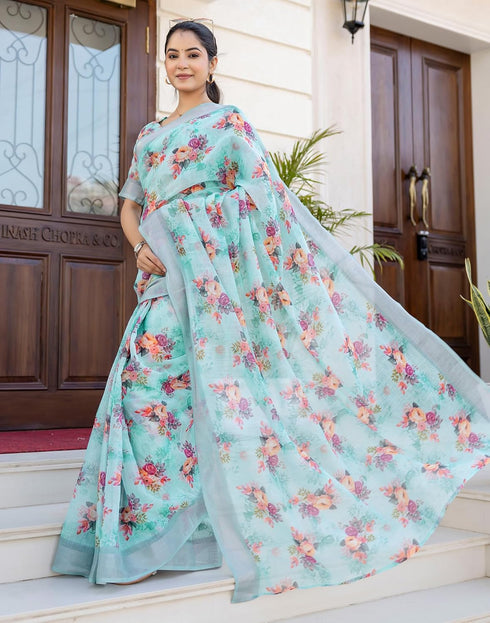 Vasthrlay Womens Printed Unstitched White Saree