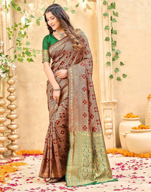 Vasthrlay Womens Weaving Unstitched Dark Green Saree