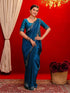 Vasthrlay Shimmer Scalloped Teal Blue Saree With Unstitched Blouse Piece