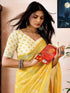 Vasthrlay Womens Printed Yellow Saree With Unstitched Blouse Piece