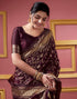 Vasthrlay Banarasi Jacquard Dark Maroon Saree With Unstitched Blouse Piece