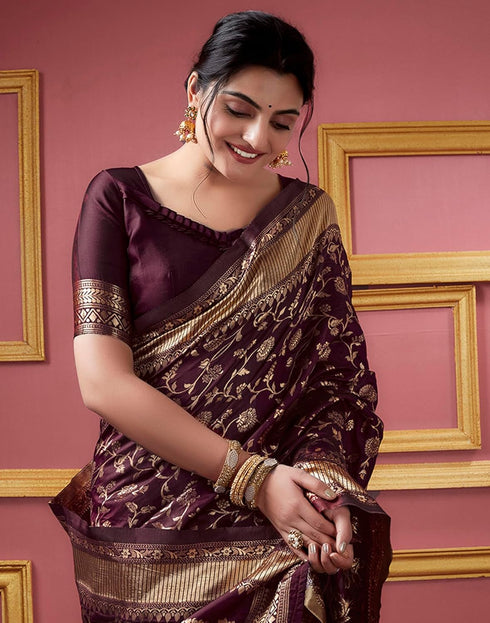 Vasthrlay Banarasi Jacquard Unstitched Yellow Saree