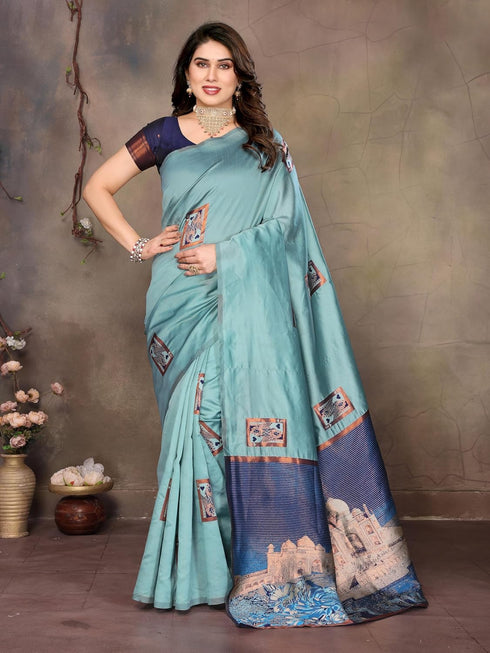 VasthrlayKanjivaram Banarasi Unstitched Mustard Free Ethnic Wear