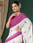 Vasthrlay Georgette Bandhani White And Pink Saree With Unstitched Blouse Piece