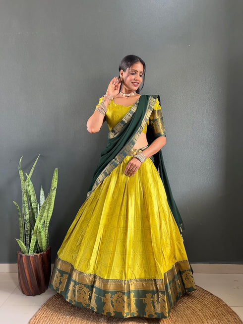 Vasthrlay Traditional Banarasi Contrasting Lemonrama
