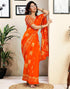 Vasthrlay Womens Printed Orange Saree With Unstitched Blouse Piece