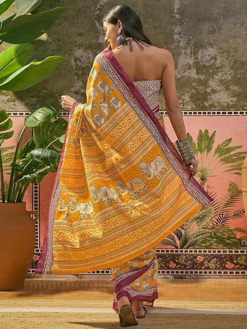 Vasthrlay Printed Yellow Saree