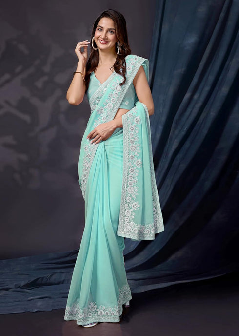 Vasthrlay Georgette Embroidery Unstitched Purple Ethnic Wear