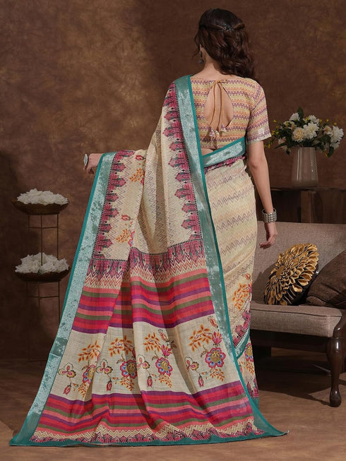 Vasthrlay Weaving Printed Beige Saree