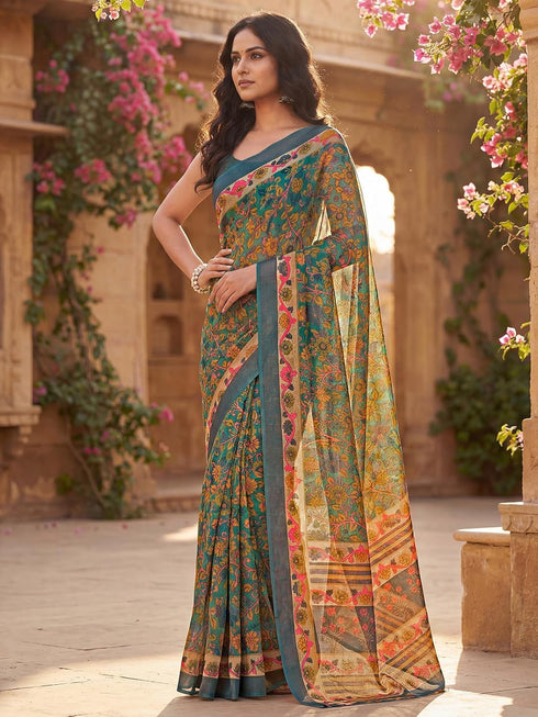 Vasthrlay Printed Lemon Yellow1 Yellow Saree