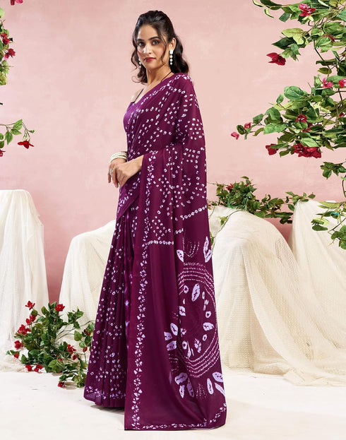 Vasthrlay Womens Printed Unstitched Wine Saree