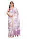 Vasthrlay Purple Kathakali Print Linen Saree With Gold Zari Border And Unstitched Blouse Piece