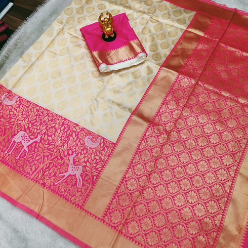 Vasthrlay Cream Banarasi Traditional Saree