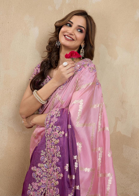 Vasthrlay Jacquard Embroidery Unstitched Purple Ethnic Wear