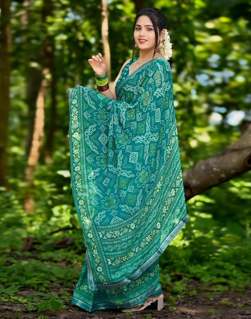 Vasthrlay Georgette Bandhani Unstitched Maroon Saree