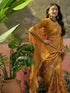 Vasthrlay Georgette Jacquard Mustard Yellow Saree With Unstitched Blouse Piece