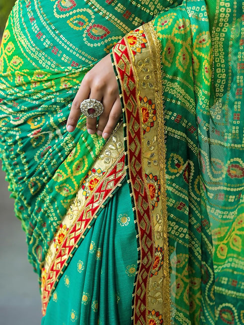 Vasthrlay Bandhani Embroidery Red Saree