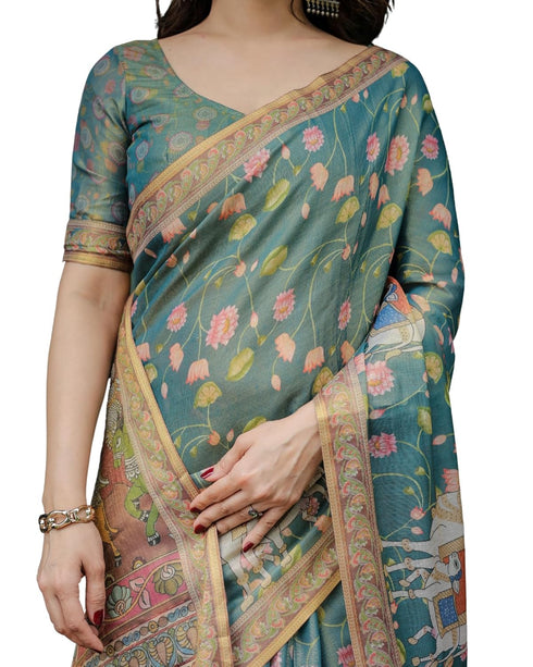 Vasthrlay Handloom Turquoise Traditional Saree