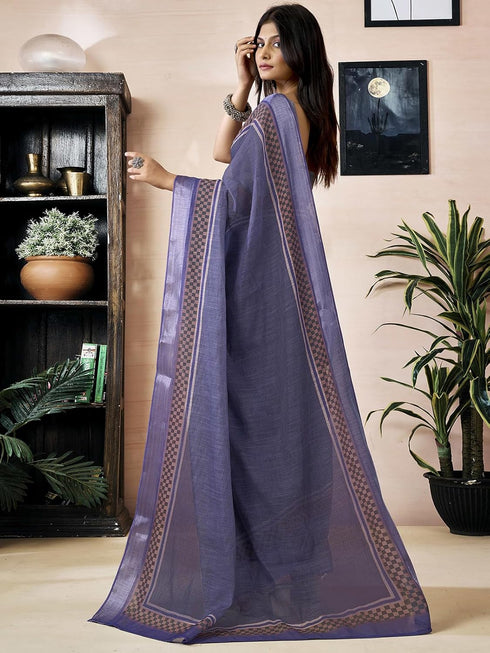 Vasthrlay Womens Printed Unstitched Purple Saree