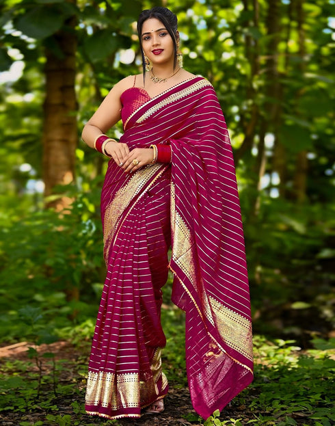 Vasthrlay Georgette Leheriya Purple Saree With Unstitched Blouse Piece