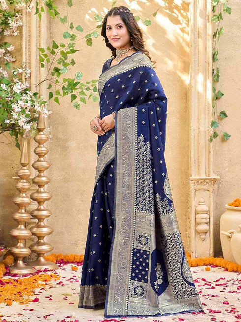 Vasthrlay Jacquard Blue Saree