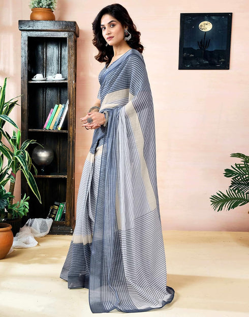 Vasthrlay Womens Printed Unstitched Dark Green Saree