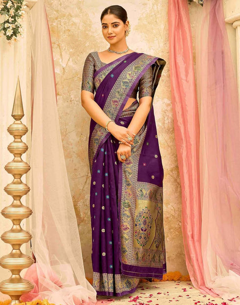 Vasthrlay Weaving Paithani Unstitched Pink Saree