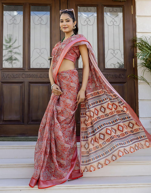 Vasthrlay Womens Printed Unstitched White Saree