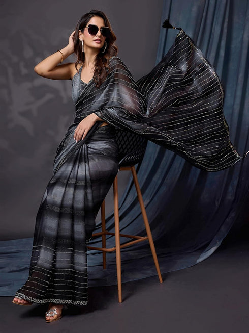 Vasthrlay Chiffon Siroski Unstitch Lightpink Ethnic Wear