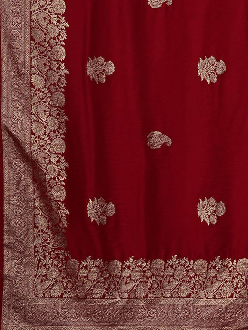 Vasthrlay Banarasi Weaving Red Saree