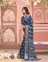 Vasthrlay Womens Printed Unstitched Navy Blue Saree