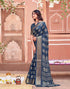 Vasthrlay Womens Printed Blue Saree With Unstitched Blouse Piece
