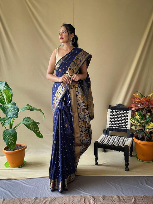 Vasthrlay Kanjivaram Banarasi Jacquard Unstitched Saree