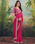 Vasthrlay Embroidery Traditional Rani Pink Saree With Unstitched Blouse Piece