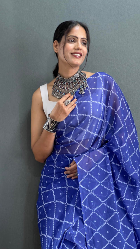 Vasthrlay Royal Blue Georgette Unstitched Saree
