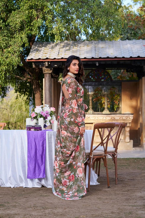 Vasthrlay Georgette Printed Valmoti Border