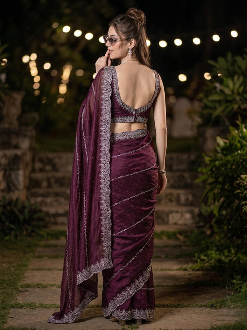 Vasthrlay Blue Embroidery Saree