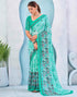 Vasthrlay Georgette Bandhani Turquoise Saree With Unstitched Blouse Piece