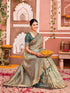Vasthrlay Banarasi Grey Saree With Dark Green Unstitched Blouse Piece