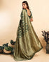 Vasthrlay Womens Banarasi Unstitched Olive Green Saree
