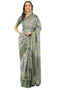 Vasthrlay Slate Blue Patchwork Print Polyester Saree With Zari Border And Unstitched Blouse Piece