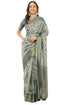 Vasthrlay Slate Blue Patchwork Print Polyester Saree With Zari Border And Unstitched Blouse Piece