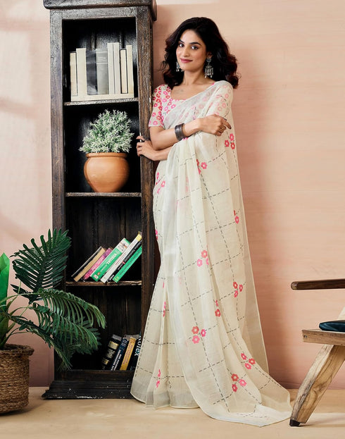Vasthrlay Womens Printed Unstitched Olive Green Saree