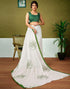 Vasthrlay Chanderi Printed White And Green Saree With Unstitched Blouse Piece
