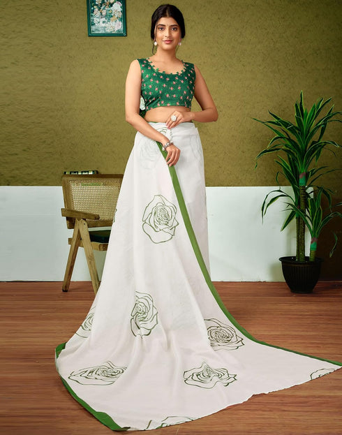 Vasthrlay Chanderi Printed Unstitched Blue Saree