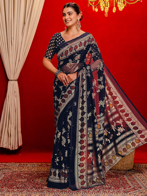 Vasthrlay Chanderi Printed Yellow Saree