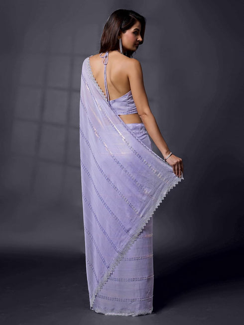 Vasthrlay Chiffon Siroski Unstitch Purple Ethnic Wear